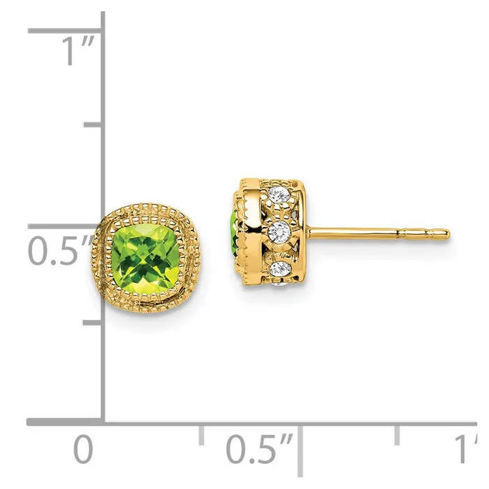 Earrings Goldia Solid 14k Yellow Gold Cushion Simulated Peridot and CZ Earrings Earrings Goldia Solid 14k Yellow Gold Cushion Simulated Peridot and CZ Earrings