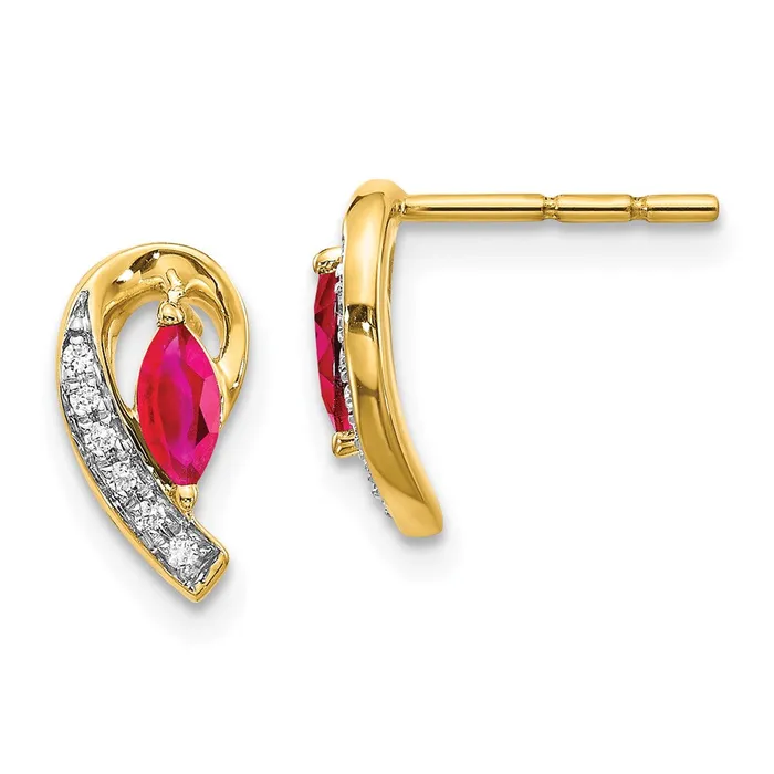 Earrings Goldia Solid 14k Yellow Gold Simulated CZ and Ruby Earrings