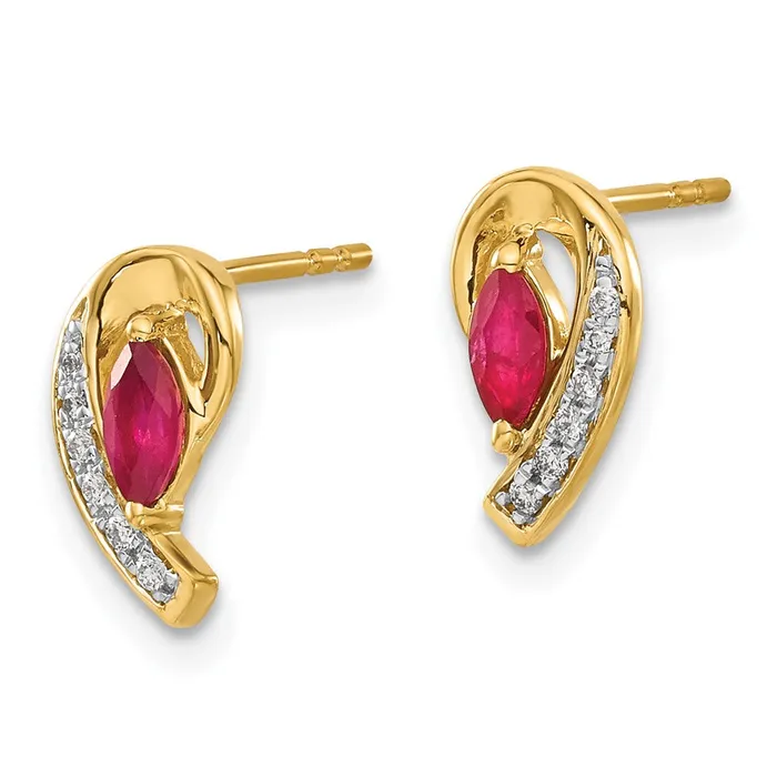 Earrings Goldia Solid 14k Yellow Gold Simulated CZ and Ruby Earrings