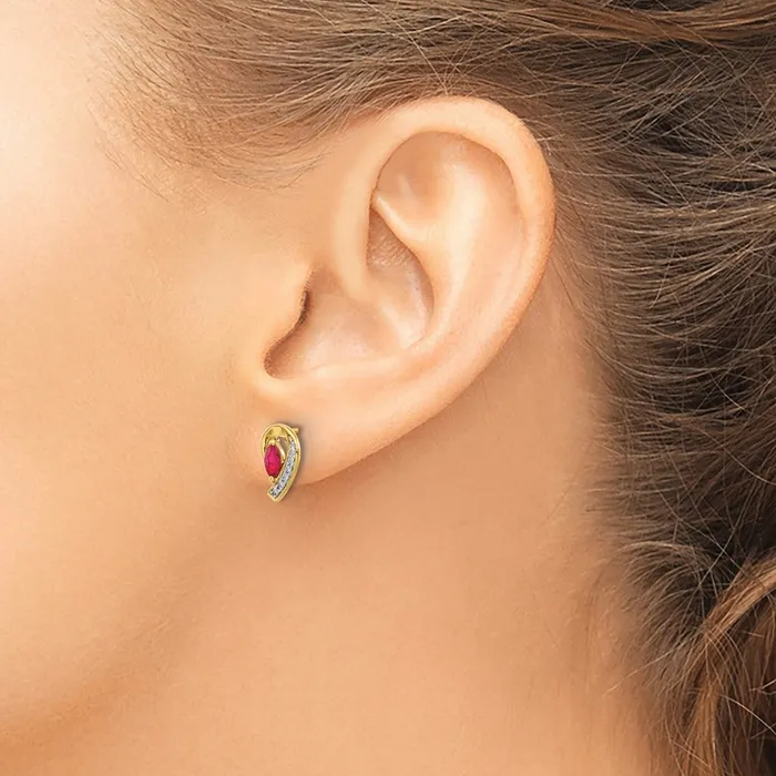 Earrings Goldia Solid 14k Yellow Gold Simulated CZ and Ruby Earrings