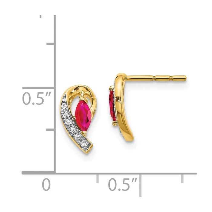 Earrings Goldia Solid 14k Yellow Gold Simulated CZ and Ruby Earrings