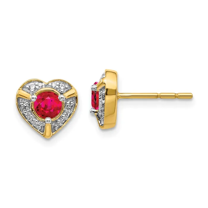 Earrings Goldia Solid 14k Yellow Gold Simulated CZ and Ruby Fancy Heart Earrings Earrings Goldia Solid 14k Yellow Gold Simulated CZ and Ruby Fancy Heart Earrings