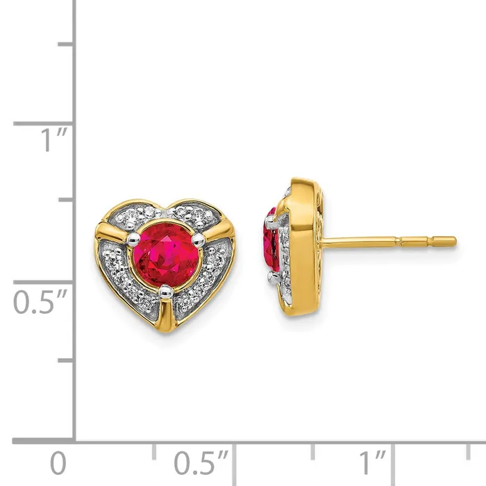 Earrings Goldia Solid 14k Yellow Gold Simulated CZ and Ruby Fancy Heart Earrings