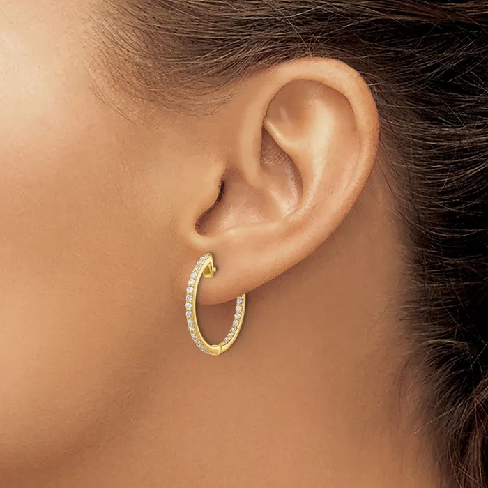 Earrings Goldia Solid 14k Yellow Gold Simulated CZ InOut Hinged Hoop Earrings Earrings Goldia Solid 14k Yellow Gold Simulated CZ InOut Hinged Hoop Earrings