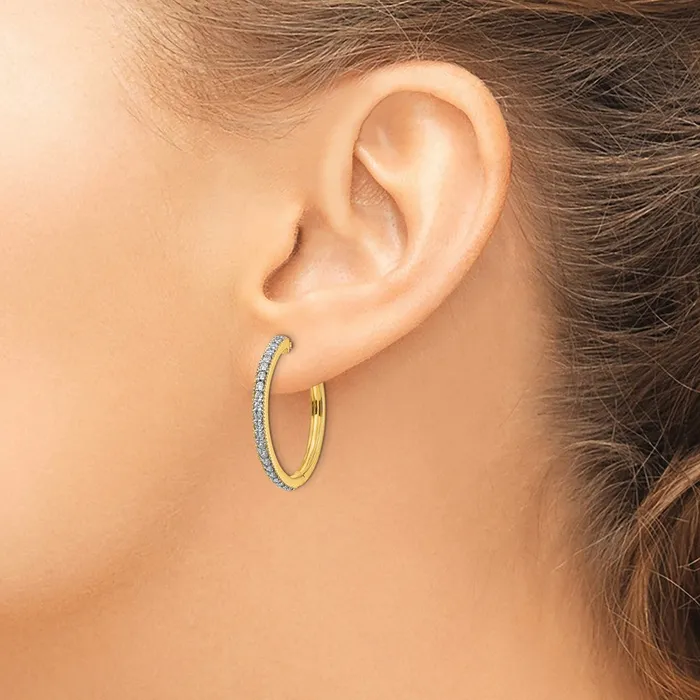 Earrings Goldia Solid 14k Yellow Gold Simulated CZ Milgrain Hoop Earrings
