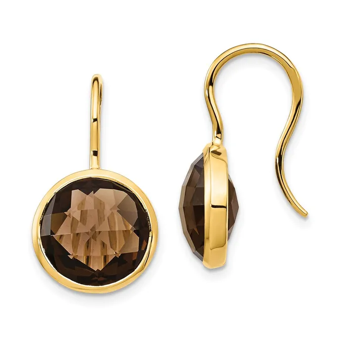 Earrings Goldia Solid 14k Yellow Gold SmoKy Quartz Dangle Earrings