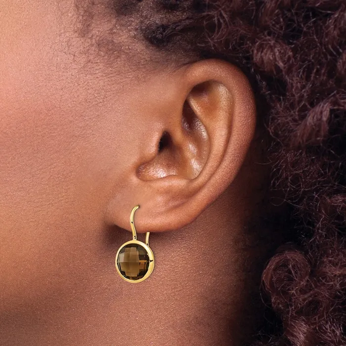 Earrings Goldia Solid 14k Yellow Gold SmoKy Quartz Dangle Earrings Earrings Goldia Solid 14k Yellow Gold SmoKy Quartz Dangle Earrings