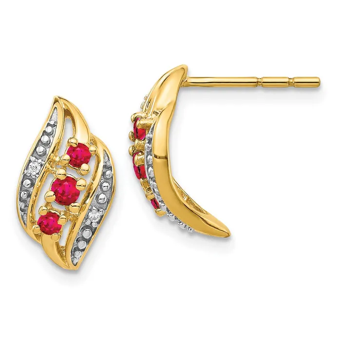 Earrings Goldia Solid 14k Yellow Gold w Siam Simulated Ruby and CZ Polished Post Earrings Earrings Goldia Solid 14k Yellow Gold w Siam Simulated Ruby and CZ Polished Post Earrings