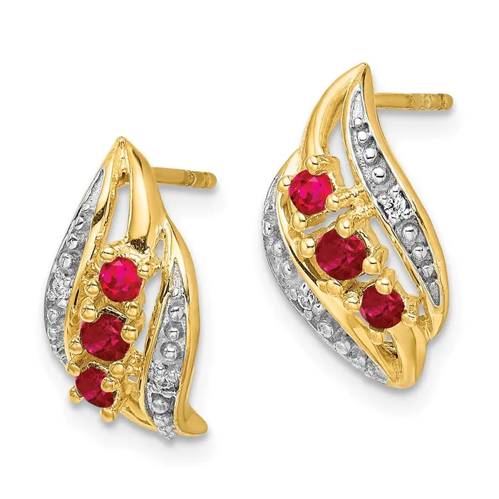 Earrings Goldia Solid 14k Yellow Gold w Siam Simulated Ruby and CZ Polished Post Earrings Earrings Goldia Solid 14k Yellow Gold w Siam Simulated Ruby and CZ Polished Post Earrings