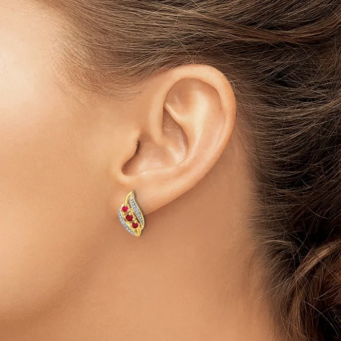 Earrings Goldia Solid 14k Yellow Gold w Siam Simulated Ruby and CZ Polished Post Earrings Earrings Goldia Solid 14k Yellow Gold w Siam Simulated Ruby and CZ Polished Post Earrings