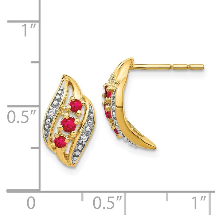 Earrings Goldia Solid 14k Yellow Gold w Siam Simulated Ruby and CZ Polished Post Earrings Earrings Goldia Solid 14k Yellow Gold w Siam Simulated Ruby and CZ Polished Post Earrings