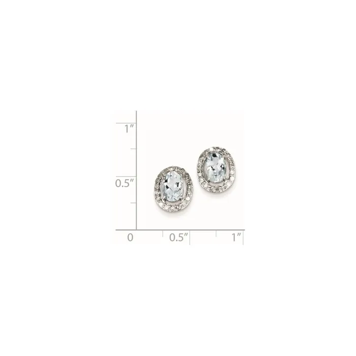 Earrings Goldia Sterling Silver Rhodium Plated Dia u0026 Aquamarine Oval Post Earrings