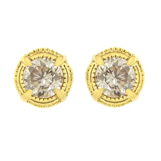 Earrings JMS always Original 14K Yellow Gold Plated 925 Sterling Silver 1 12 cttw Diamond Modern 4Prong Solitaire Milgrain Stud Earrings KL Color I2I3 Clarity Earrings JMS always Original 14K Yellow Gold Plated 925 Sterling Silver 1 12 cttw Diamond Modern 4Prong Solitaire Milgrain Stud Earrings KL Color I2I3 Clarity