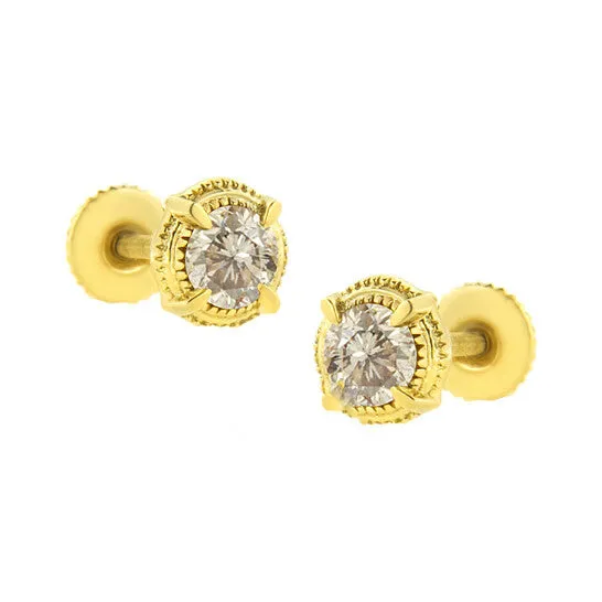 Earrings JMS always Original 14K Yellow Gold Plated 925 Sterling Silver 1 12 cttw Diamond Modern 4Prong Solitaire Milgrain Stud Earrings KL Color I2I3 Clarity Earrings JMS always Original 14K Yellow Gold Plated 925 Sterling Silver 1 12 cttw Diamond Modern 4Prong Solitaire Milgrain Stud Earrings KL Color I2I3 Clarity