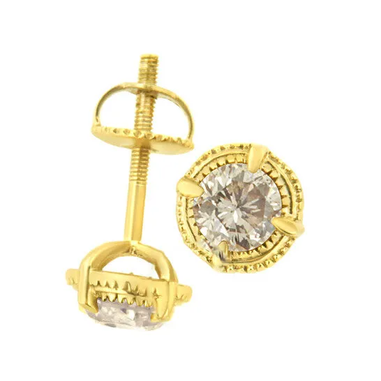 Earrings JMS always Original 14K Yellow Gold Plated 925 Sterling Silver 1 12 cttw Diamond Modern 4Prong Solitaire Milgrain Stud Earrings KL Color I2I3 Clarity Earrings JMS always Original 14K Yellow Gold Plated 925 Sterling Silver 1 12 cttw Diamond Modern 4Prong Solitaire Milgrain Stud Earrings KL Color I2I3 Clarity