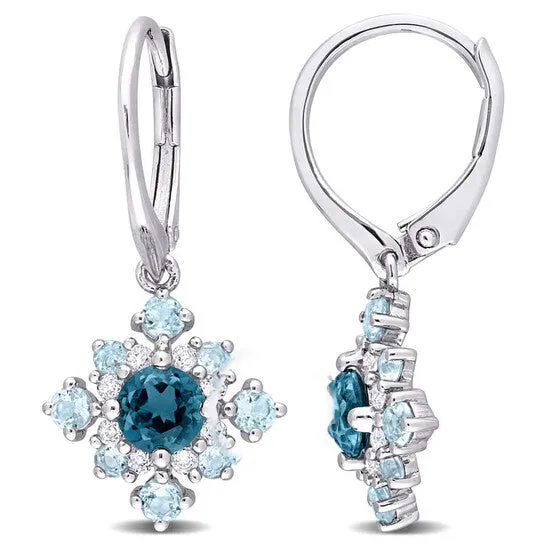 Earrings JMS always Original AMOUR 2 58 CT TGW London Blue Topaz Sky Blue Topaz and White Topaz Leverback Cluster Drop Earrings In Sterling Silver Earrings JMS always Original AMOUR 2 58 CT TGW London Blue Topaz Sky Blue Topaz and White Topaz Leverback Cluster Drop Earrings In Sterling Silver