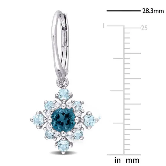 Earrings JMS always Original AMOUR 2 58 CT TGW London Blue Topaz Sky Blue Topaz and White Topaz Leverback Cluster Drop Earrings In Sterling Silver Earrings JMS always Original AMOUR 2 58 CT TGW London Blue Topaz Sky Blue Topaz and White Topaz Leverback Cluster Drop Earrings In Sterling Silver