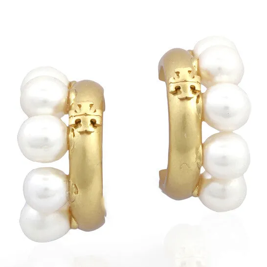 Earrings JMS always Original Tory Burch Ladies Rolled GoldPearl Kira Pearl Hoop Earrings Earrings JMS always Original Tory Burch Ladies Rolled GoldPearl Kira Pearl Hoop Earrings