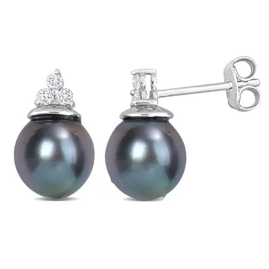 Earrings Original AMOUR 885mm Black Tahitian Cultured Pearl and 18 CT TW Diamond Stud Earrings In Sterling Silver JMS always Earrings Original AMOUR 885mm Black Tahitian Cultured Pearl and 18 CT TW Diamond Stud Earrings In Sterling Silver JMS always