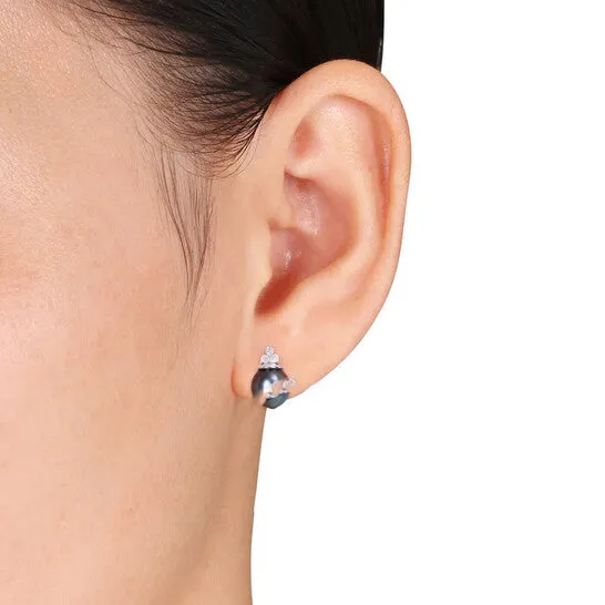 Earrings Original AMOUR 885mm Black Tahitian Cultured Pearl and 18 CT TW Diamond Stud Earrings In Sterling Silver JMS always Earrings Original AMOUR 885mm Black Tahitian Cultured Pearl and 18 CT TW Diamond Stud Earrings In Sterling Silver JMS always