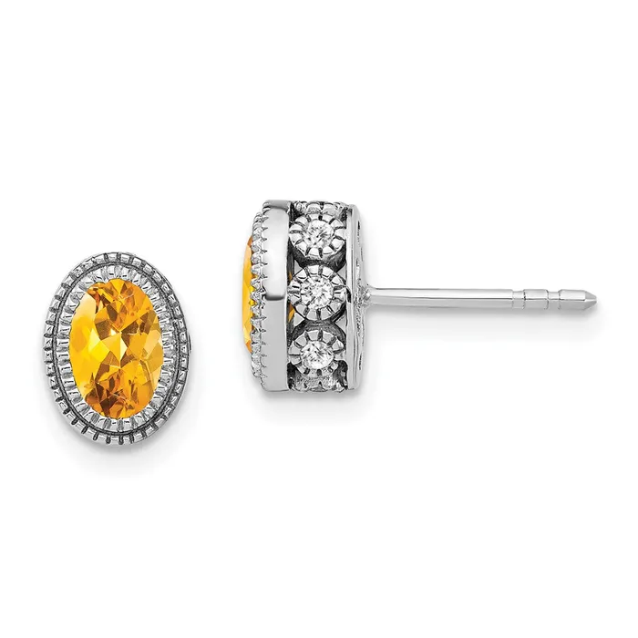 Earrings Solid 14k White Gold Oval Simulated Citrine and CZ Earrings Goldia Earrings Solid 14k White Gold Oval Simulated Citrine and CZ Earrings Goldia