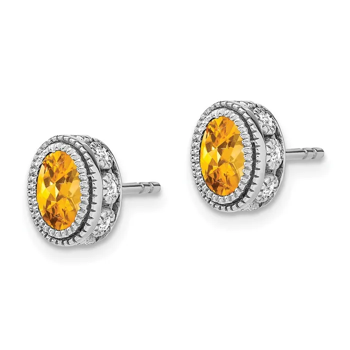 Earrings Solid 14k White Gold Oval Simulated Citrine and CZ Earrings Goldia Earrings Solid 14k White Gold Oval Simulated Citrine and CZ Earrings Goldia