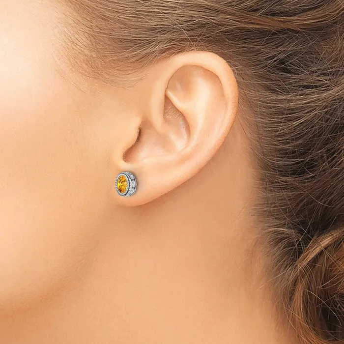 Earrings Solid 14k White Gold Oval Simulated Citrine and CZ Earrings Goldia Earrings Solid 14k White Gold Oval Simulated Citrine and CZ Earrings Goldia
