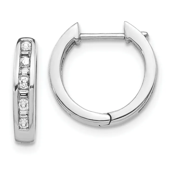 Earrings Solid 14k White Gold RoundBaguette Simulated CZ Hinged Hoop Earrings Goldia Earrings Solid 14k White Gold RoundBaguette Simulated CZ Hinged Hoop Earrings Goldia