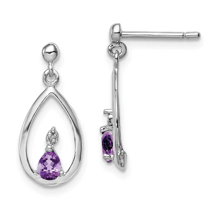 Earrings Sterling Silver Rhodium Plated Pear Amethyst and Diamond Post Earrings Goldia Earrings Sterling Silver Rhodium Plated Pear Amethyst and Diamond Post Earrings Goldia