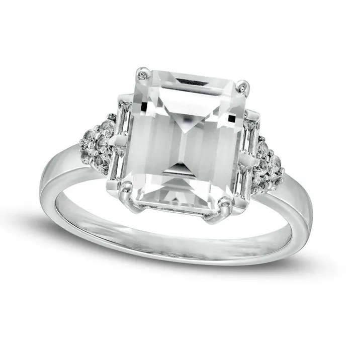 EmeraldCut LabCreated White Sapphire Composite TriSides Ring in Sterling Silver Goldia Rings EmeraldCut LabCreated White Sapphire Composite TriSides Ring in Sterling Silver Goldia Rings