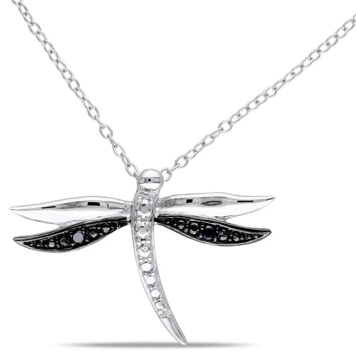 Enhanced Black Natural Diamond Accent Dragonfly Pendant in TwoTone Sterling Silver Goldia Rings Enhanced Black Natural Diamond Accent Dragonfly Pendant in TwoTone Sterling Silver Goldia Rings
