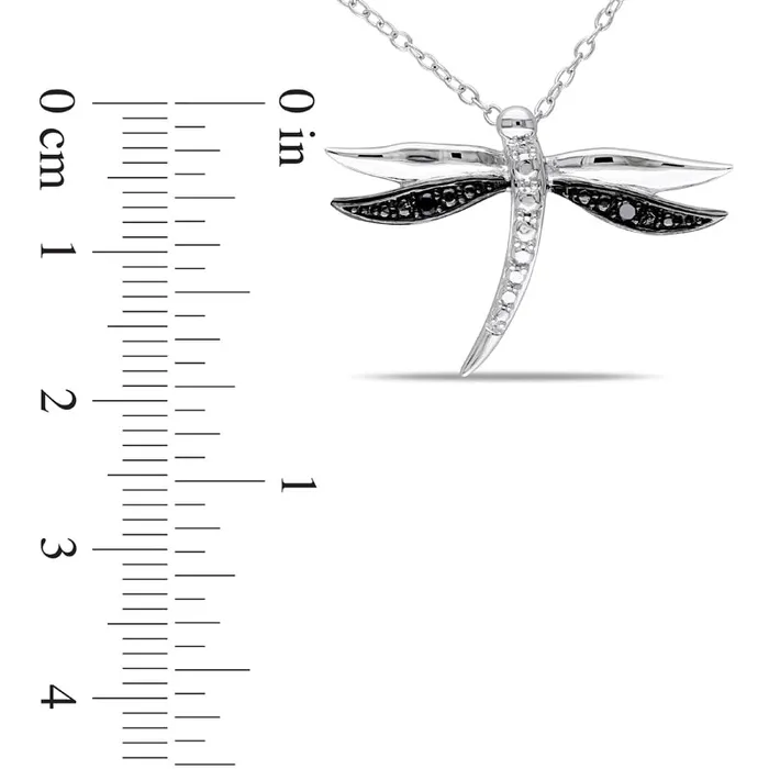 Enhanced Black Natural Diamond Accent Dragonfly Pendant in TwoTone Sterling Silver Goldia Rings Enhanced Black Natural Diamond Accent Dragonfly Pendant in TwoTone Sterling Silver Goldia Rings