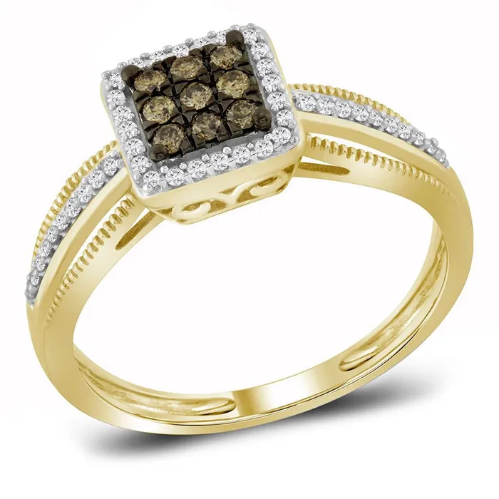 gndatlanta 10k Yellow Gold Round Brown Diamond Square Cluster Ring 14 Cttw Rings