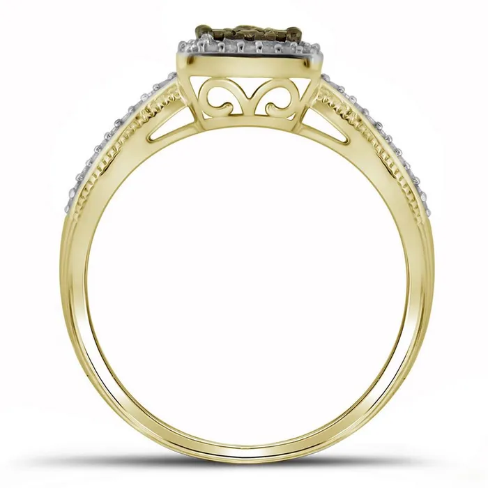 gndatlanta 10k Yellow Gold Round Brown Diamond Square Cluster Ring 14 Cttw Rings