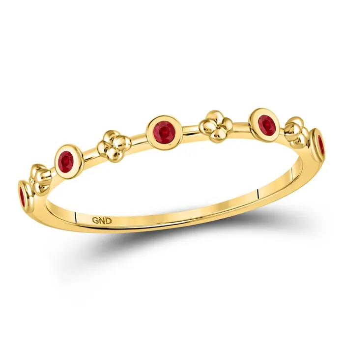 gndatlanta 10kt Yellow Gold Round Ruby Dot Flower Stackable Band Ring 112 Cttw Rings gndatlanta 10kt Yellow Gold Round Ruby Dot Flower Stackable Band Ring 112 Cttw Rings