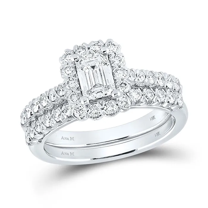 gndatlanta 14k White Gold Emerald Diamond Bridal Wedding Ring Set 112 Cttw Certified Rings gndatlanta 14k White Gold Emerald Diamond Bridal Wedding Ring Set 112 Cttw Certified Rings