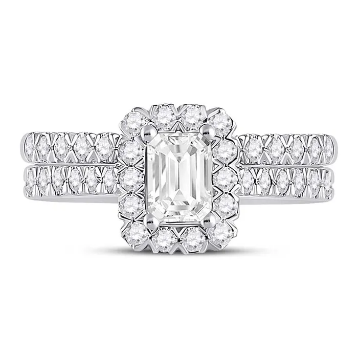 gndatlanta 14k White Gold Emerald Diamond Bridal Wedding Ring Set 112 Cttw Certified Rings