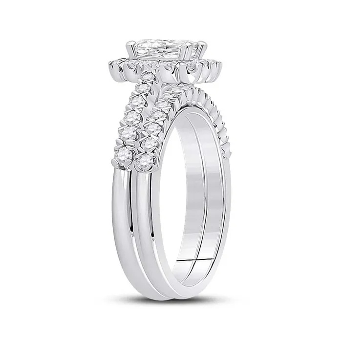 gndatlanta 14k White Gold Emerald Diamond Bridal Wedding Ring Set 112 Cttw Certified Rings