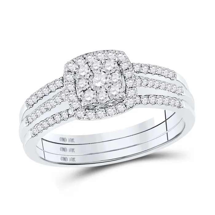gndatlanta 14k White Gold Round Diamond 3Piece Bridal Wedding Ring Set 12 Cttw Rings gndatlanta 14k White Gold Round Diamond 3Piece Bridal Wedding Ring Set 12 Cttw Rings