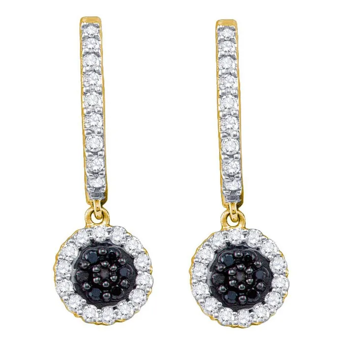 gndatlanta Earrings 10k Yellow Gold Black Diamond Hoop Flower Cluster Dangle Earrings 12 Cttw gndatlanta Earrings 10k Yellow Gold Black Diamond Hoop Flower Cluster Dangle Earrings 12 Cttw