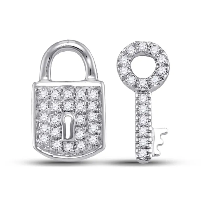 gndatlanta Earrings 14k White Gold Round Diamond Lock Key Fashion Earrings 110 Cttw