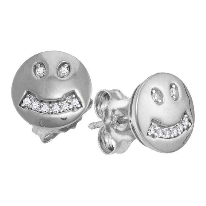 gndatlanta Earrings 14k White Gold Round Diamond Smiley Face Earrings 120 Cttw gndatlanta Earrings 14k White Gold Round Diamond Smiley Face Earrings 120 Cttw