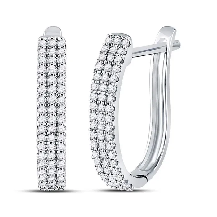 gndatlanta Earrings 14kt White Gold Round Diamond Triple Row Hoop Earrings 14 Cttw