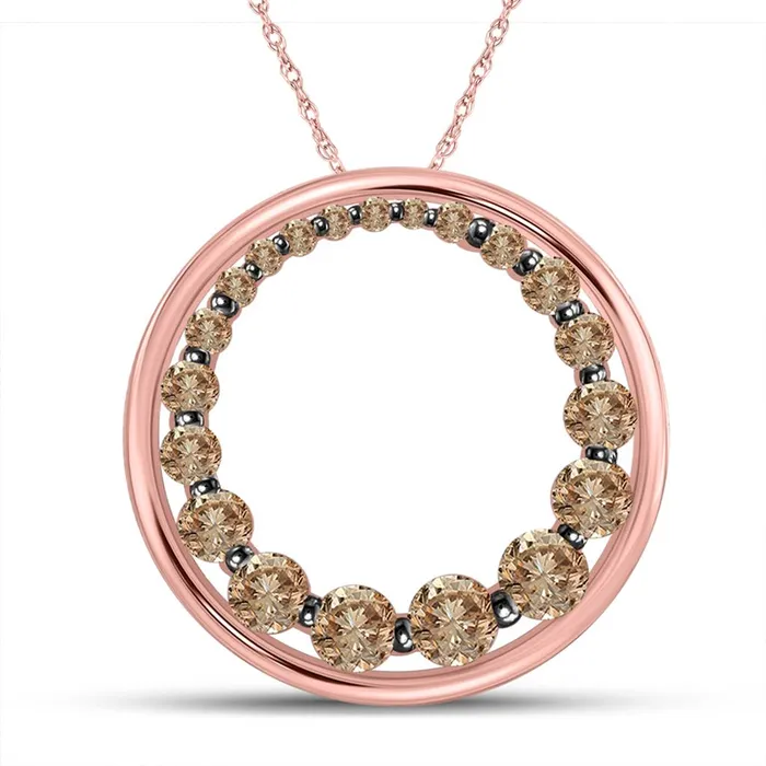 gndatlanta Necklaces 10k Rose Gold Round Brown Diamond Graduated Circle Pendant 34 Cttw gndatlanta Necklaces 10k Rose Gold Round Brown Diamond Graduated Circle Pendant 34 Cttw