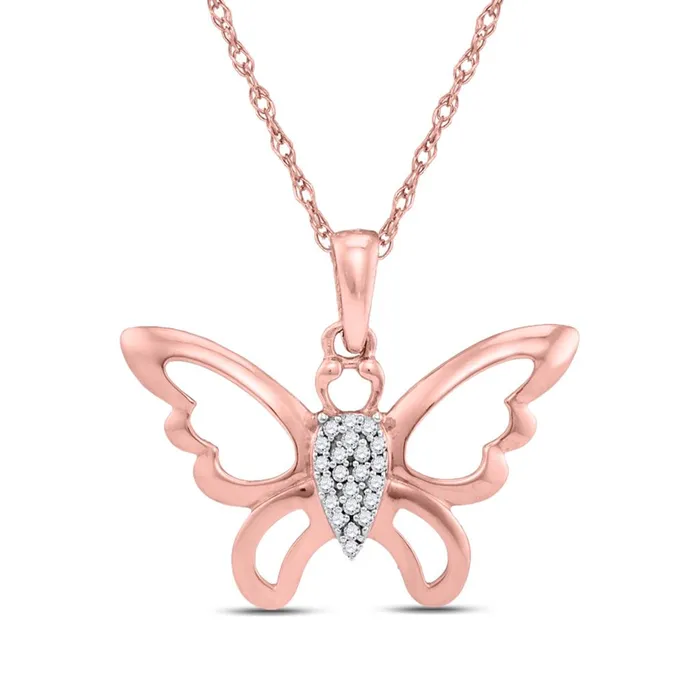 gndatlanta Necklaces 10k Rose Gold Round Diamond Butterfly Bug Pendant 120 Cttw gndatlanta Necklaces 10k Rose Gold Round Diamond Butterfly Bug Pendant 120 Cttw