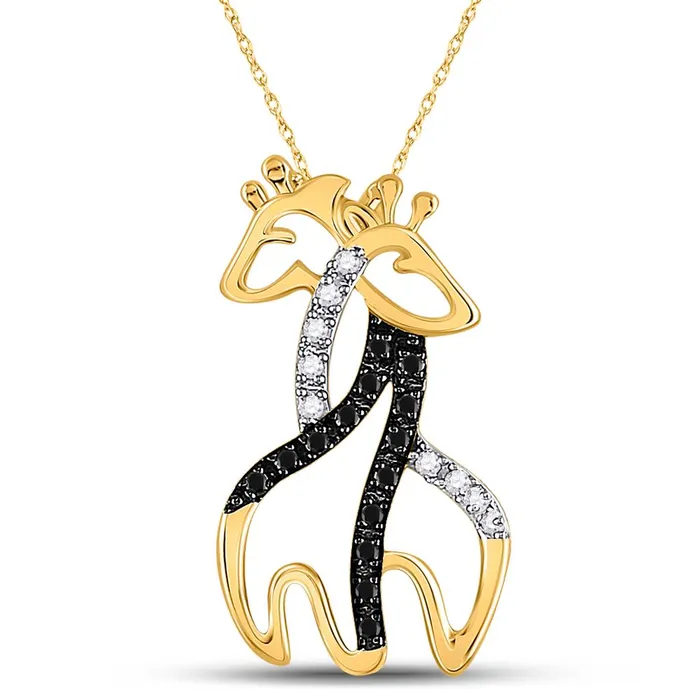 gndatlanta Necklaces 10k Yellow Gold Round Black Diamond Giraffe Pendant 18 Cttw gndatlanta Necklaces 10k Yellow Gold Round Black Diamond Giraffe Pendant 18 Cttw