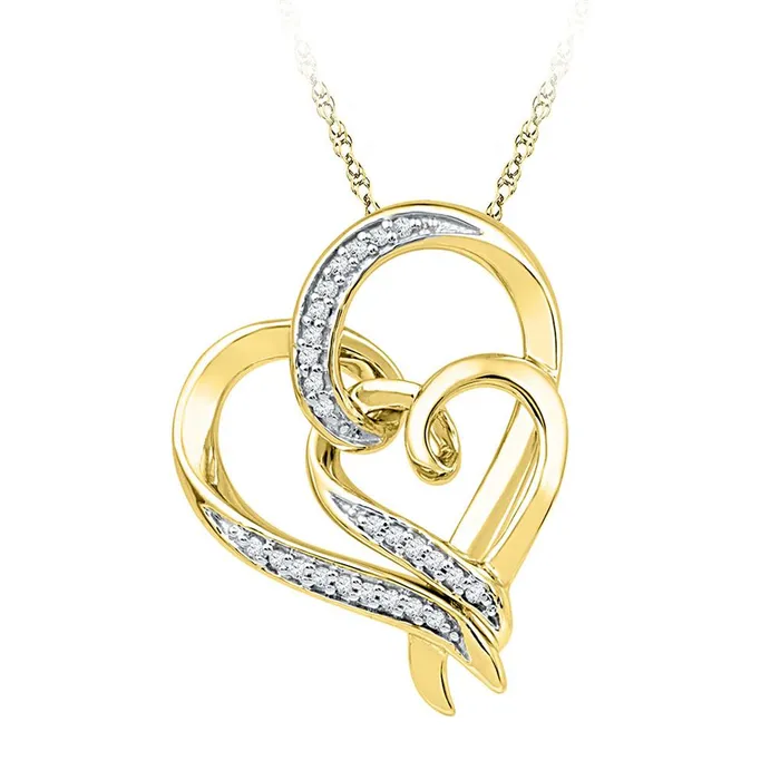 gndatlanta Necklaces 10k Yellow Gold Round Diamond Double Linked Heart Pendant 110 Cttw gndatlanta Necklaces 10k Yellow Gold Round Diamond Double Linked Heart Pendant 110 Cttw
