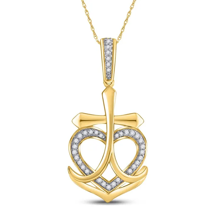 gndatlanta Necklaces 10k Yellow Gold Round Diamond Heart Cross Anchor Pendant 110 Cttw gndatlanta Necklaces 10k Yellow Gold Round Diamond Heart Cross Anchor Pendant 110 Cttw