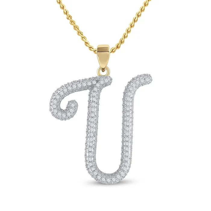 gndatlanta Necklaces 10k Yellow Gold Round Diamond Initial U Letter Pendant 15 Cttw gndatlanta Necklaces 10k Yellow Gold Round Diamond Initial U Letter Pendant 15 Cttw