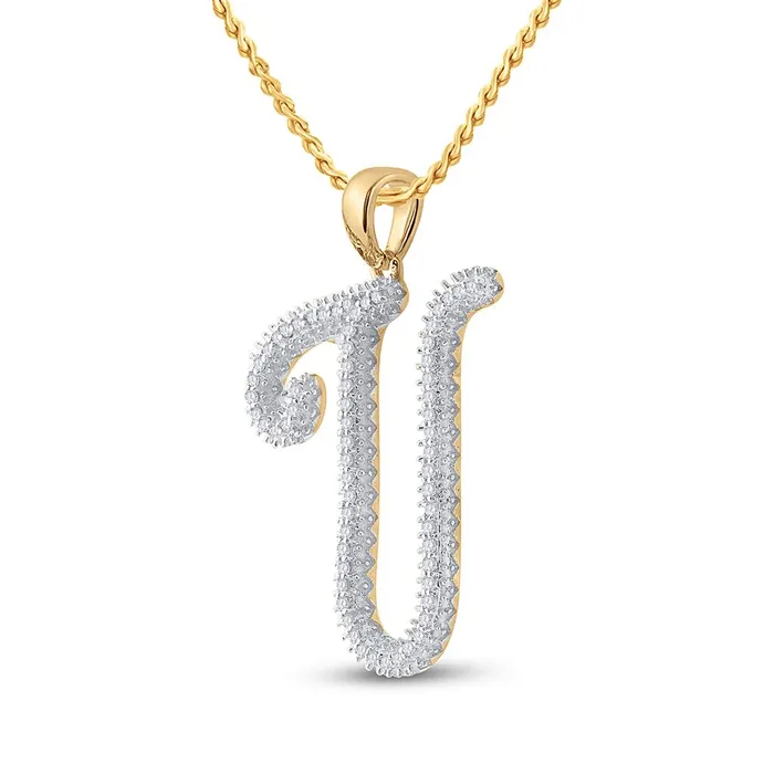 gndatlanta Necklaces 10k Yellow Gold Round Diamond Initial U Letter Pendant 15 Cttw